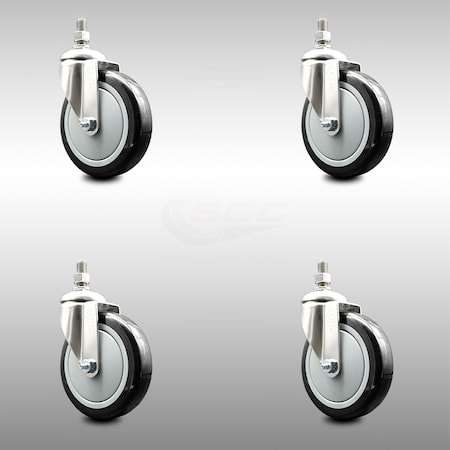 Service Caster 5 Inch 316SS Black Polyurethane Wheel Swivel 1/2 Inch Threaded Stem Caster Set SCC SCC-SS316TS20S514-PPUB-BLK-121315-4